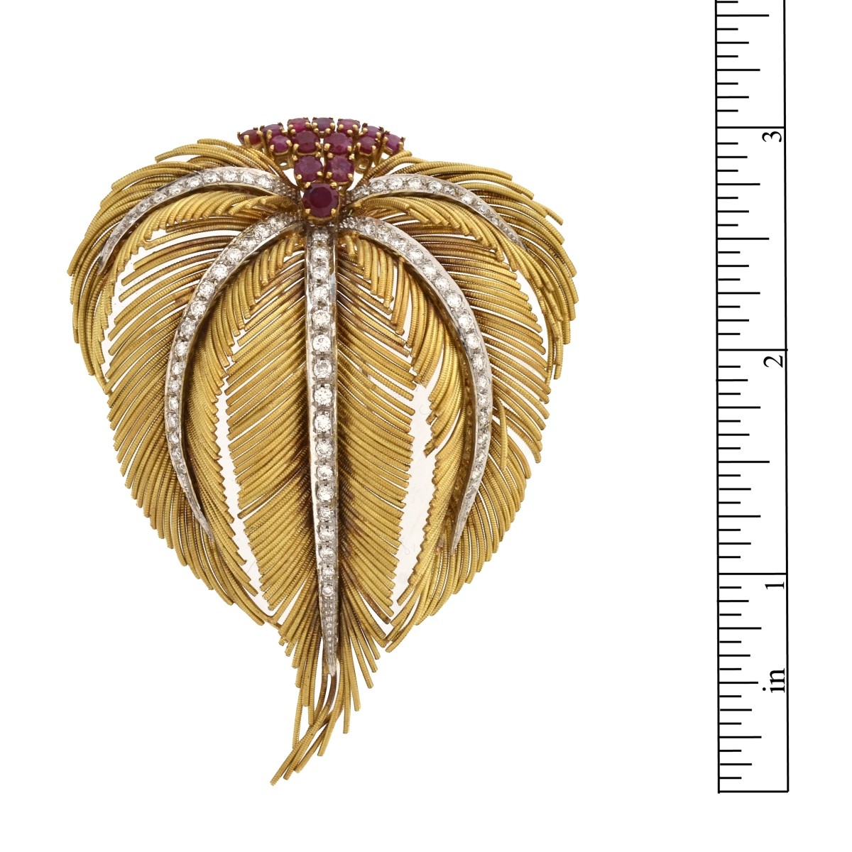 Diamond, Ruby and 18K Brooch