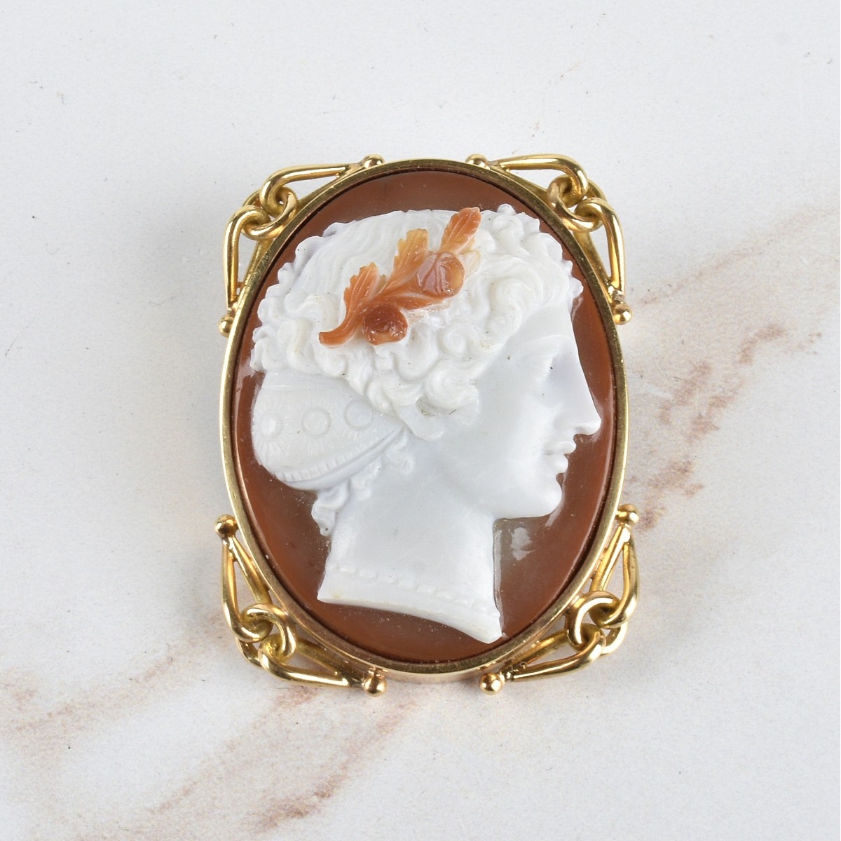 Carnelian and 18K Cameo Brooch