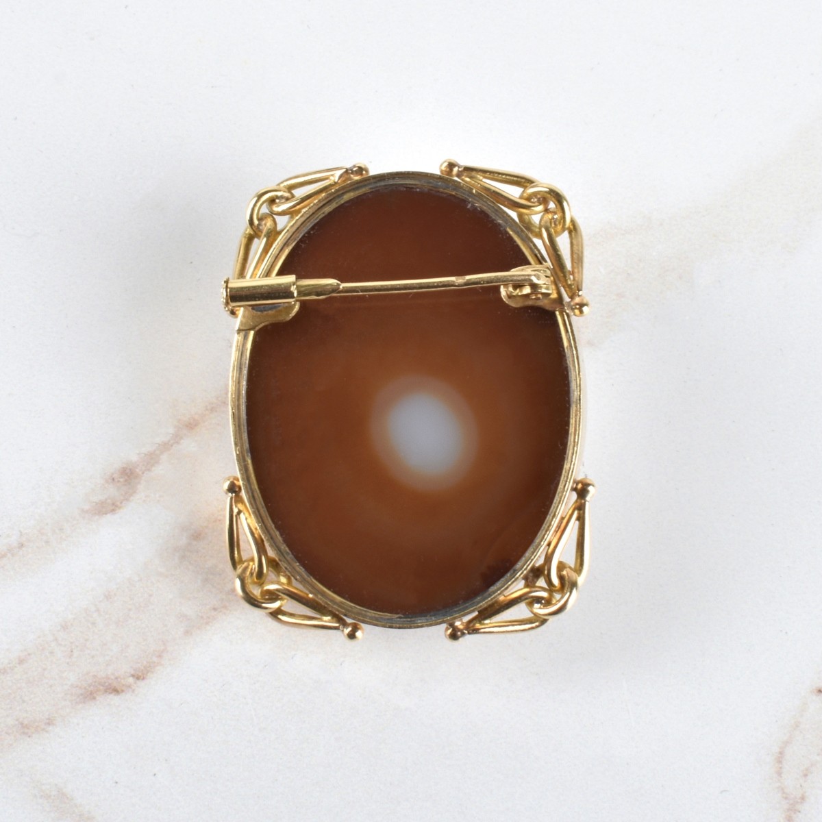 Carnelian and 18K Cameo Brooch