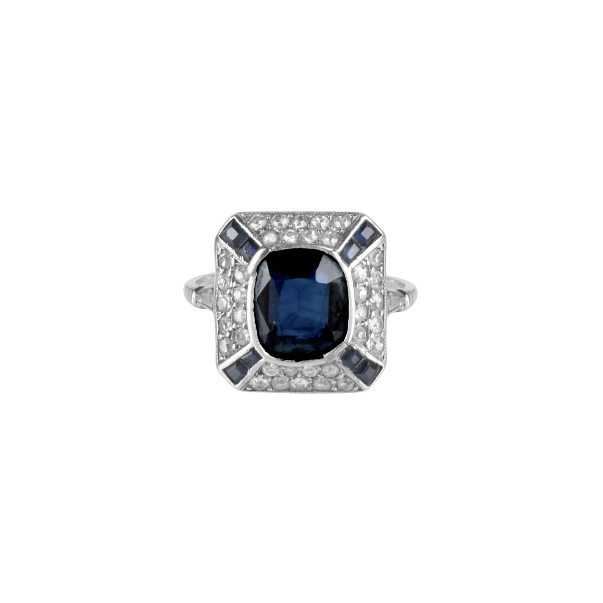 Deco Sapphire, Diamond and Platinum Ring