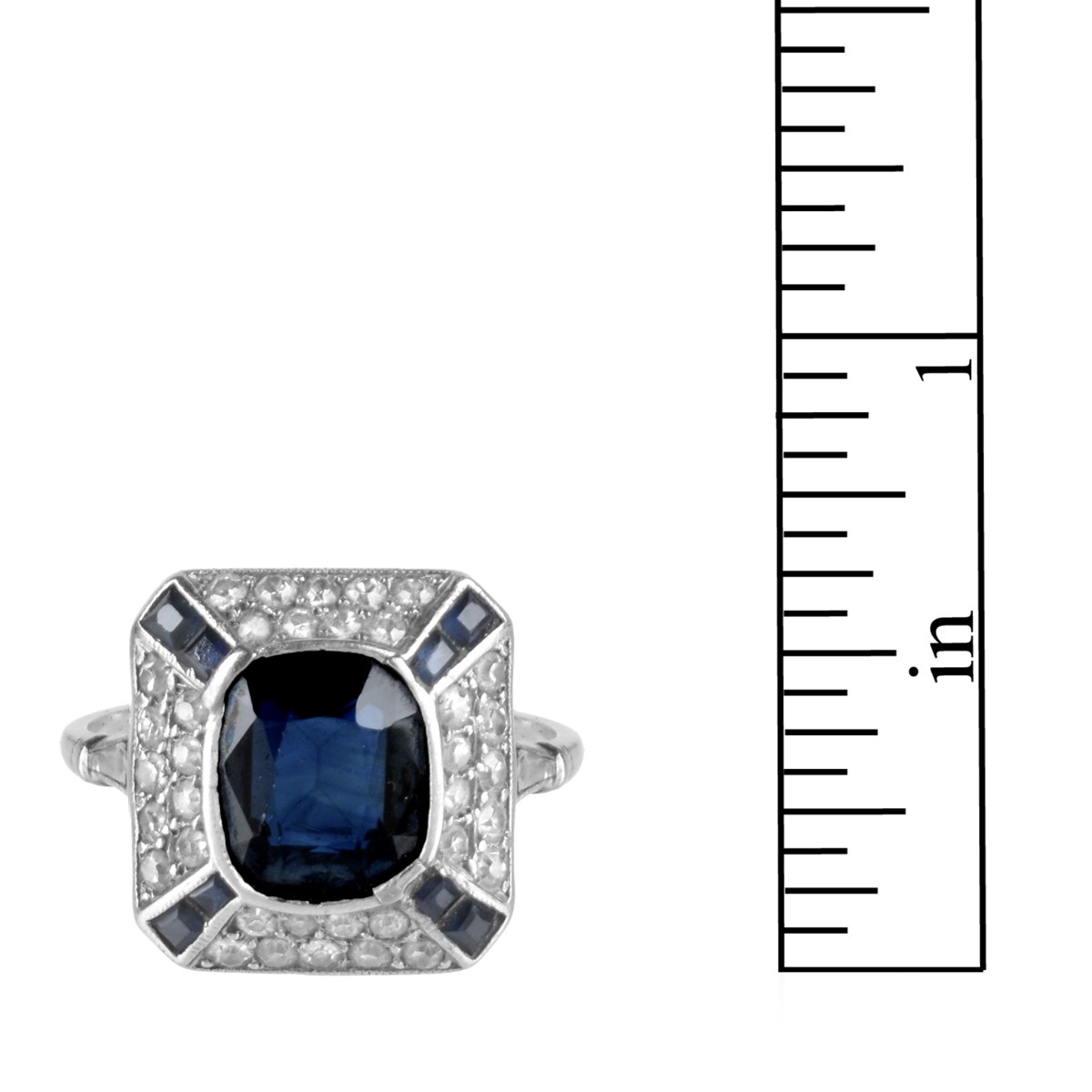 Deco Sapphire, Diamond and Platinum Ring