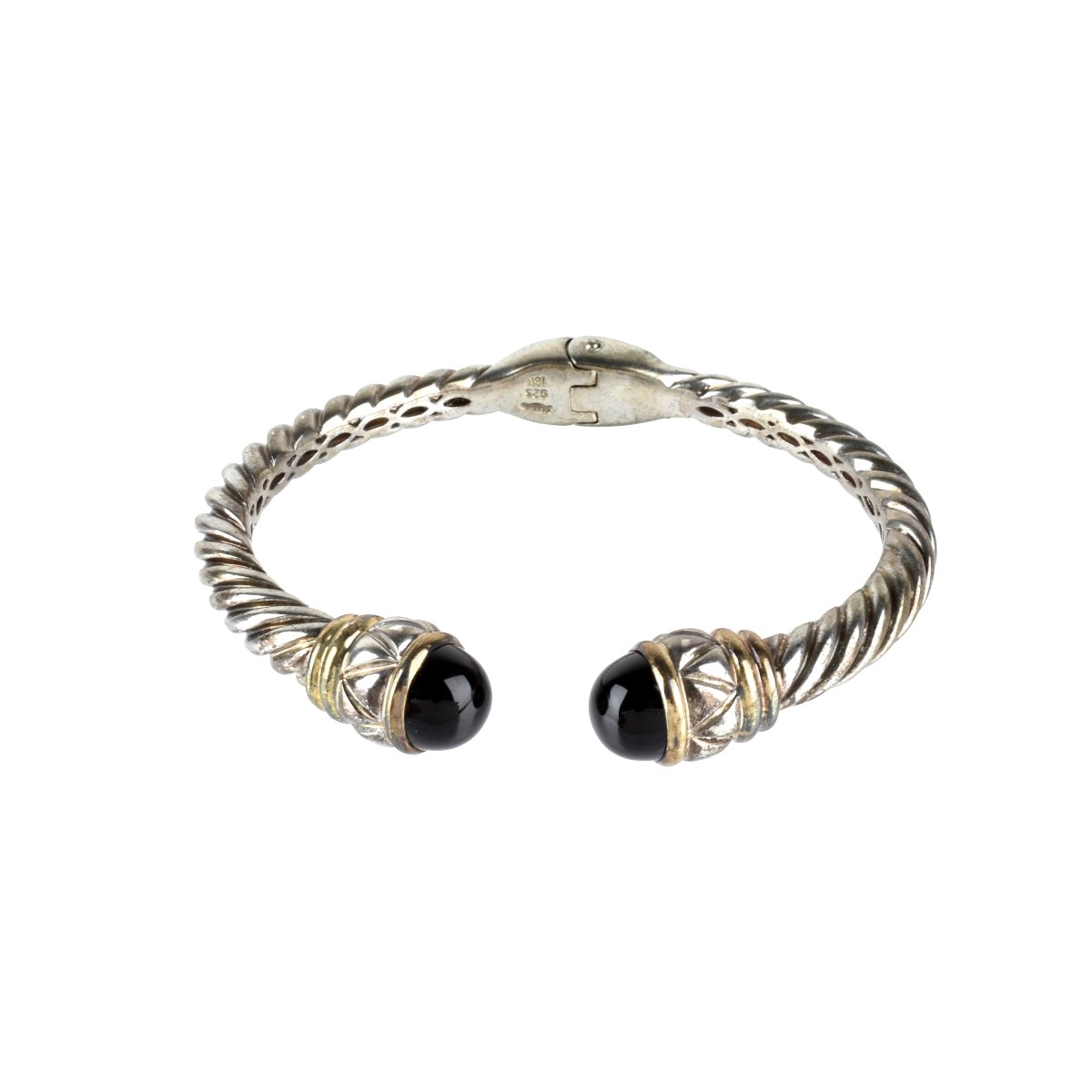 Onyx, 18K and Silver Cuff Bangle