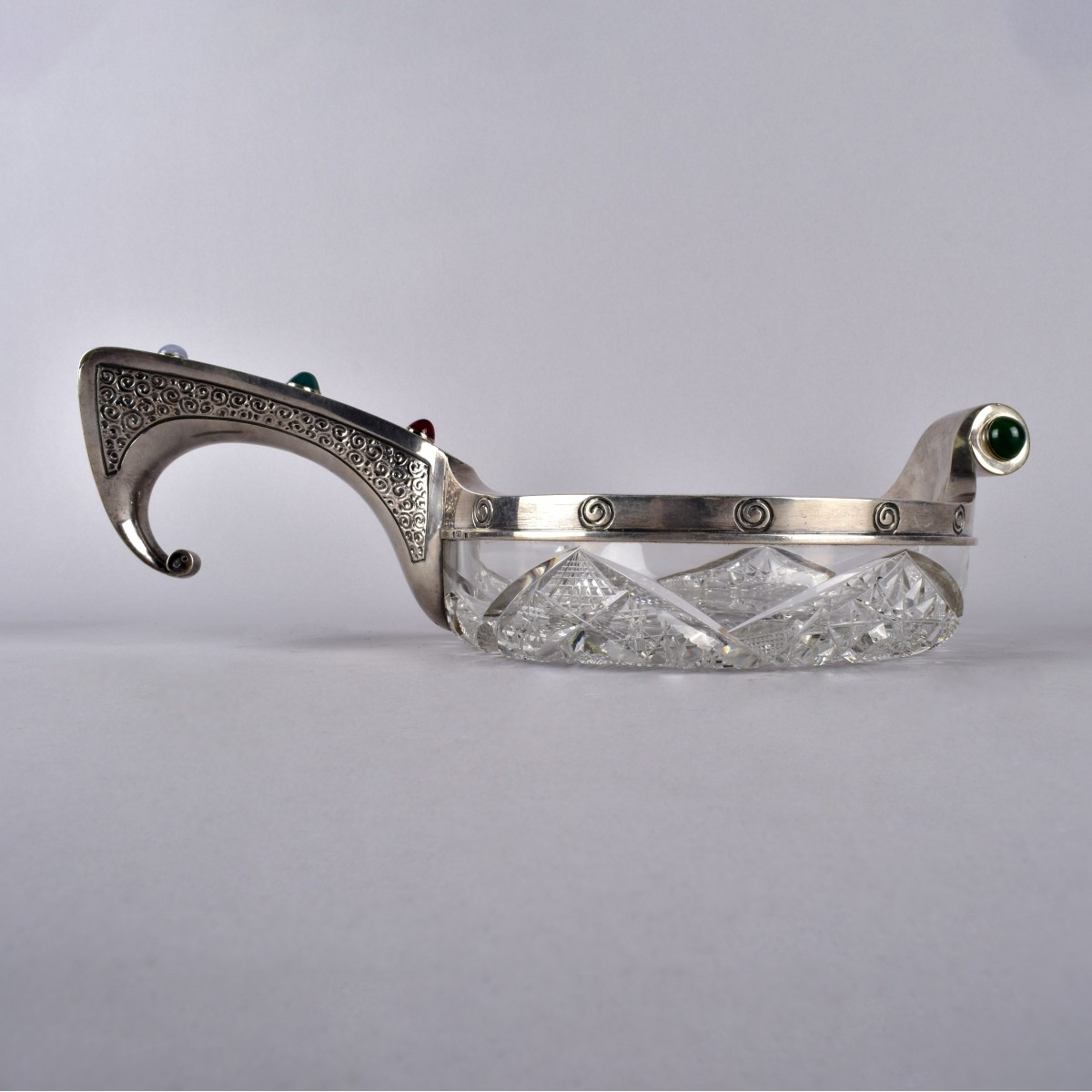 Antique Silver and Crystal Kovsh