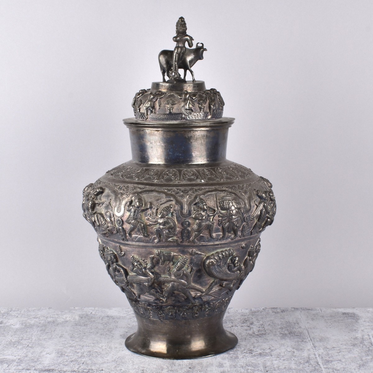 Antique Burmese Silver Covered Vase