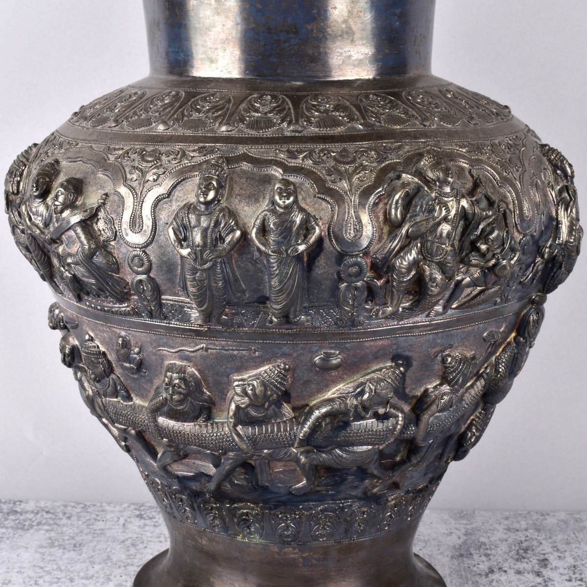 Antique Burmese Silver Covered Vase