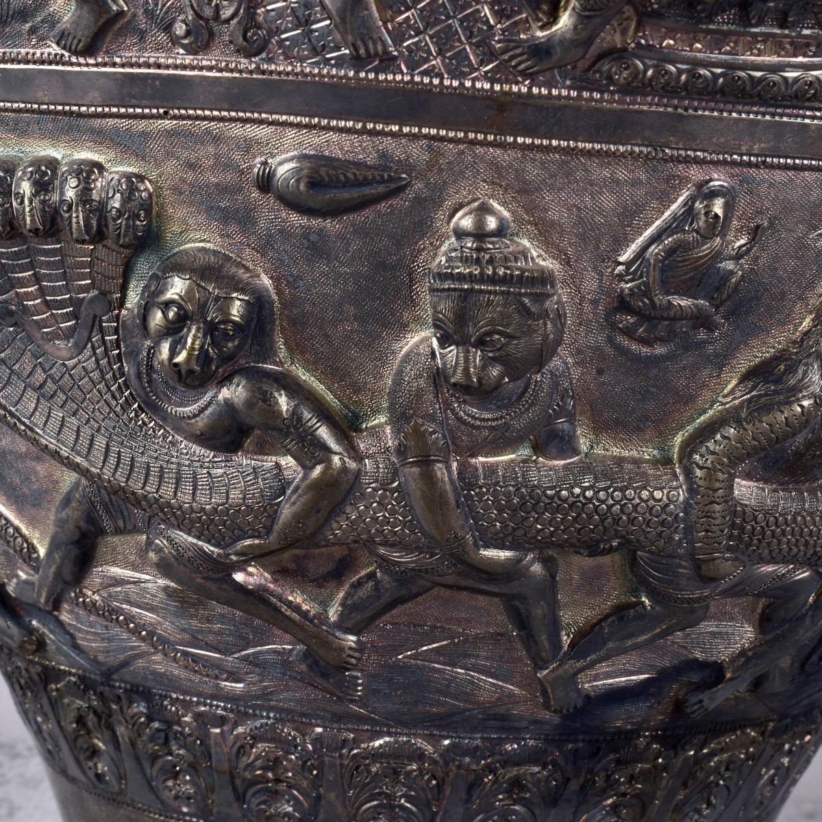 Antique Burmese Silver Covered Vase