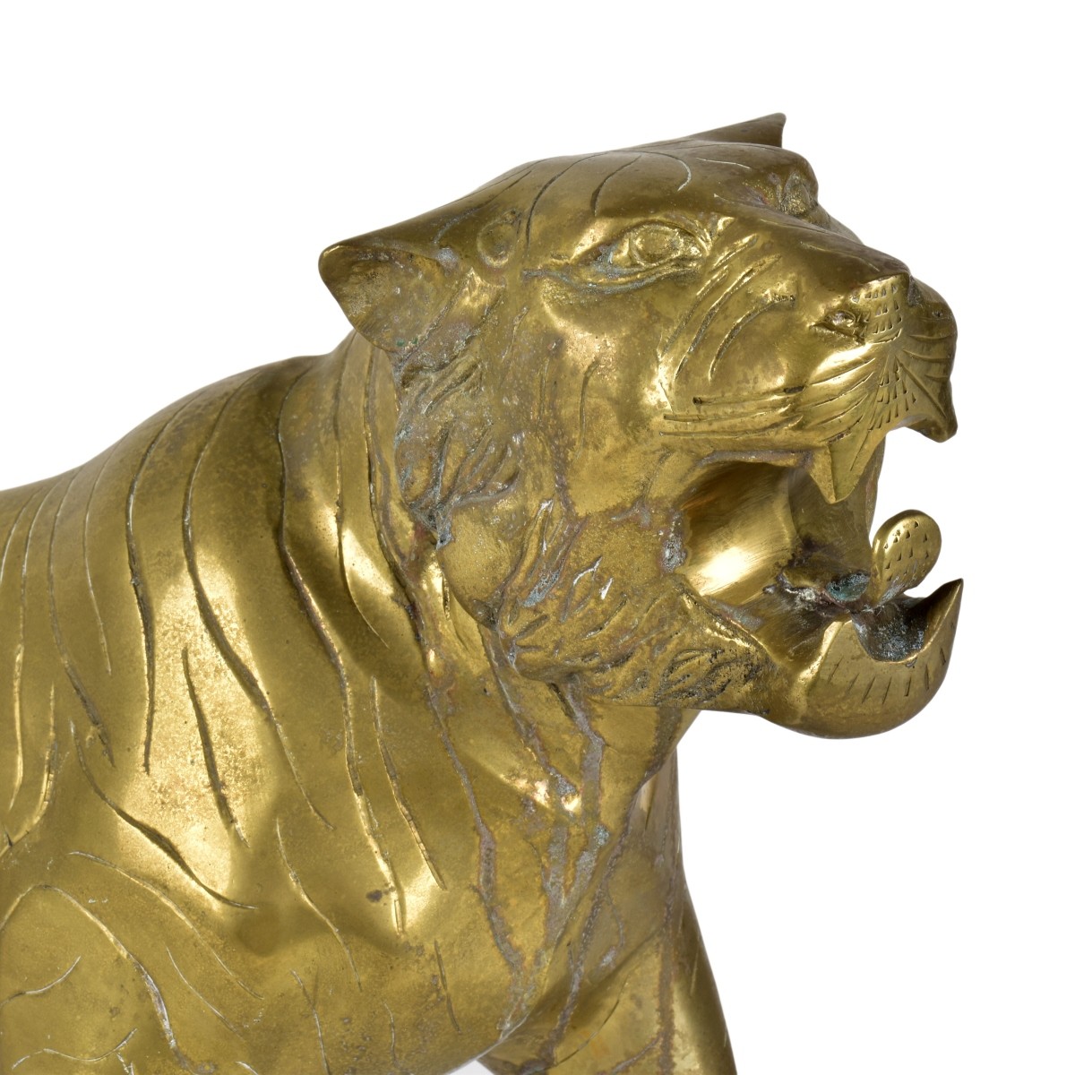 Large Brass Sculpture of a Walking Tiger