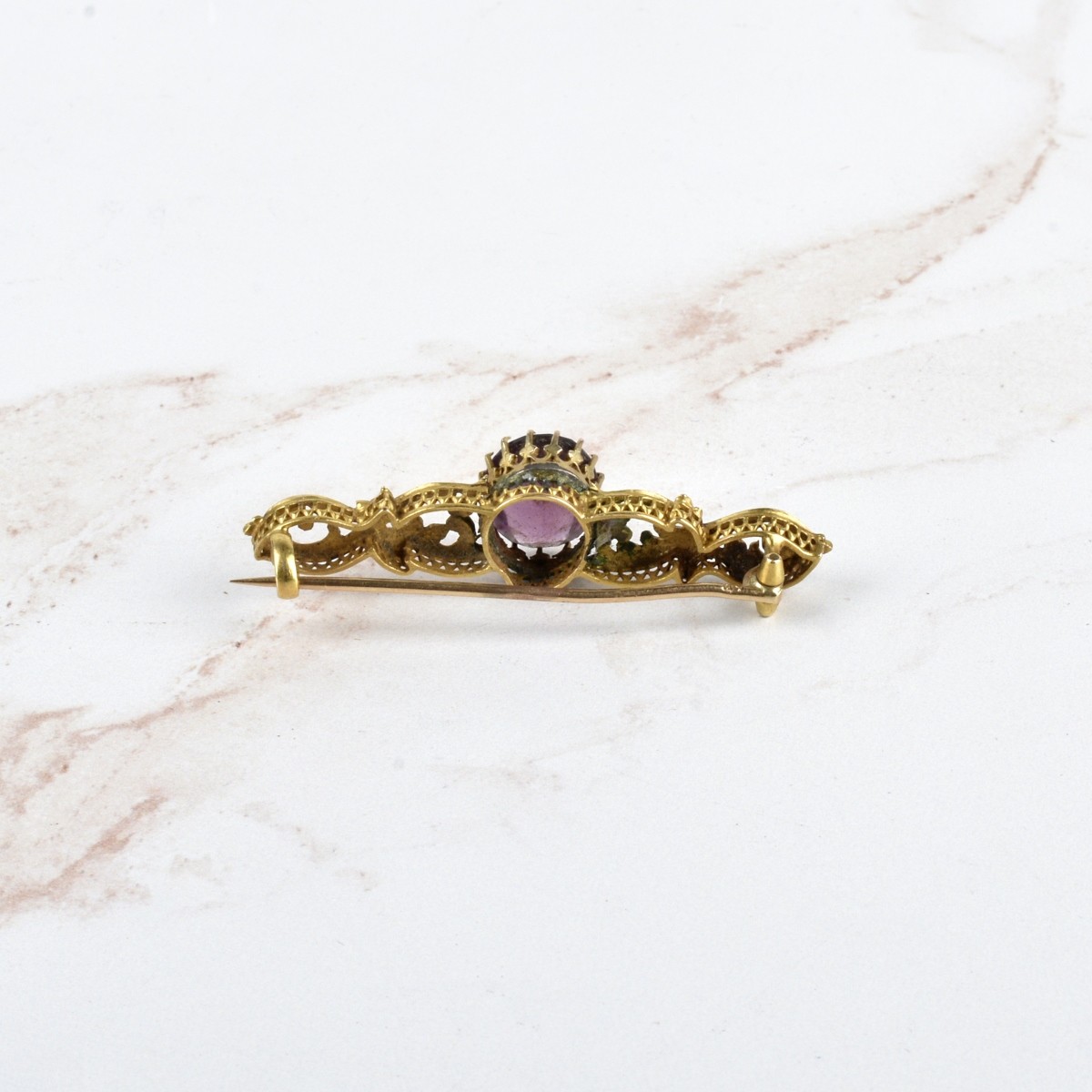 Amethyst and 14K Brooch