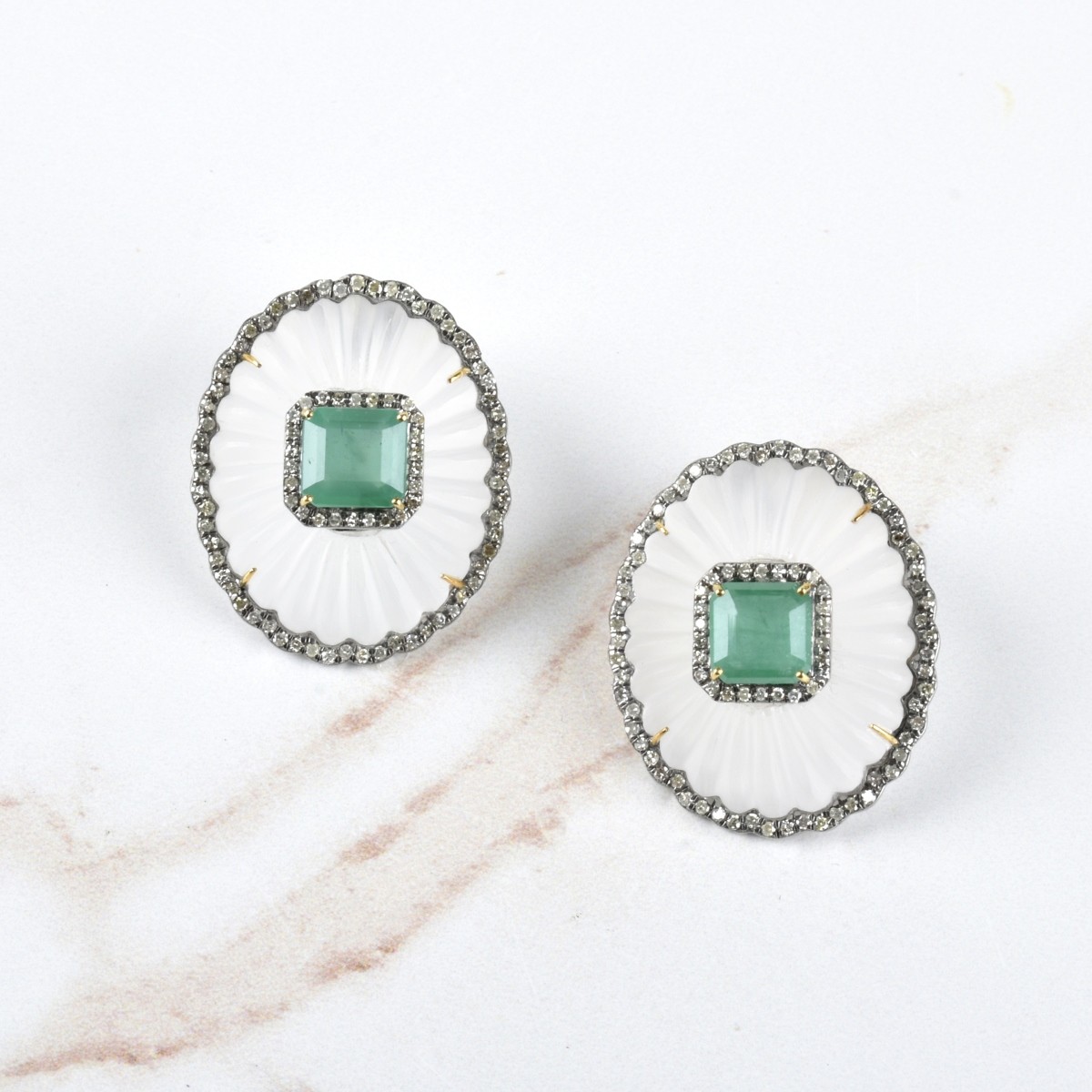 Emerald, Diamond and Crystal Earrings