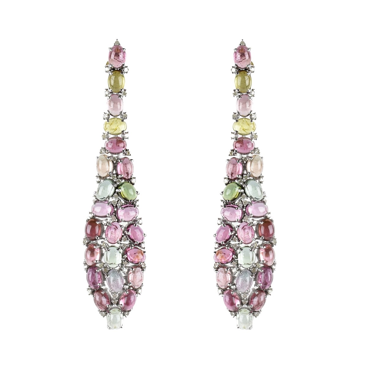 Tourmaline, Diamond and Silver Earrings