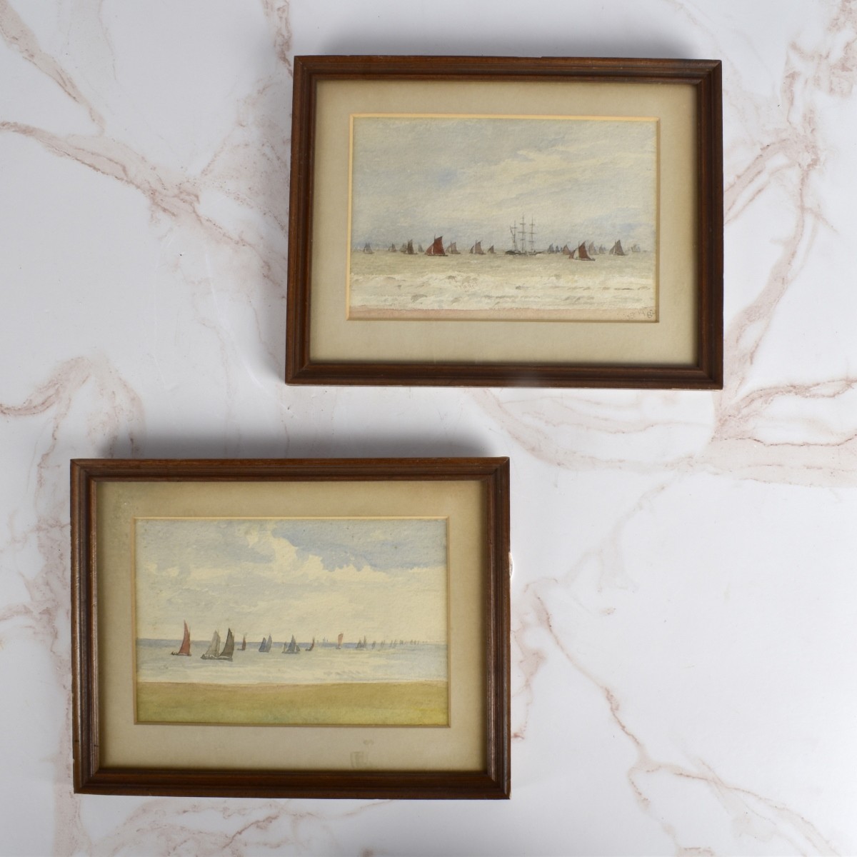 Pair of Antique American School Watercolors