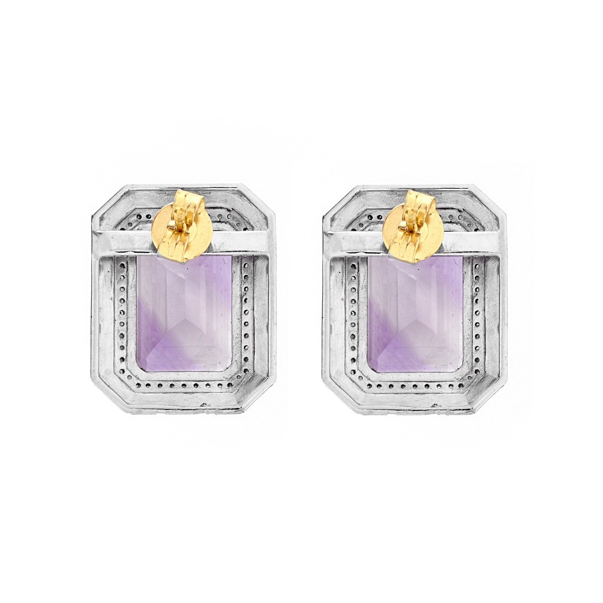 Amethyst, Diamond, Enamel and Silver Ear Studs