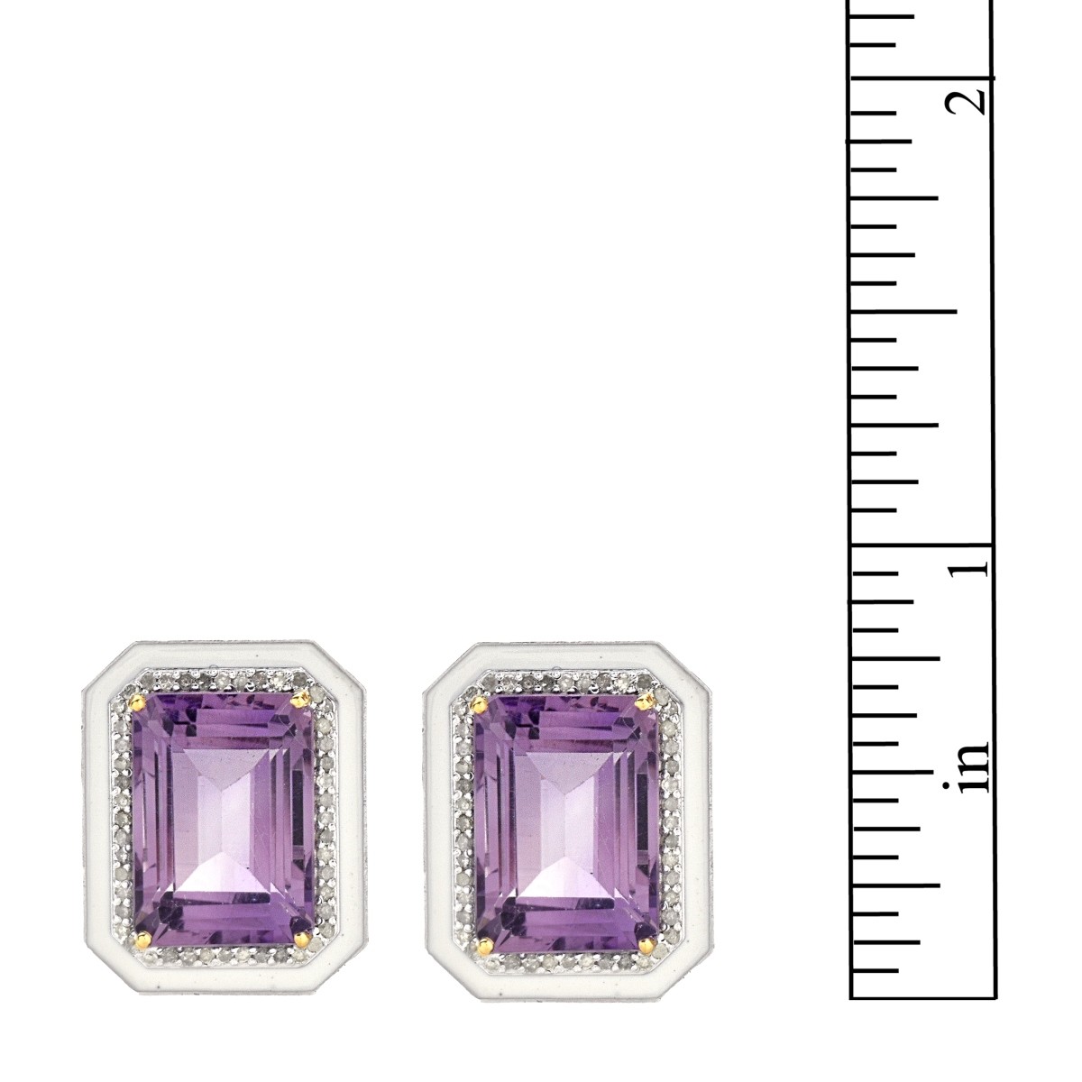 Amethyst, Diamond, Enamel and Silver Ear Studs