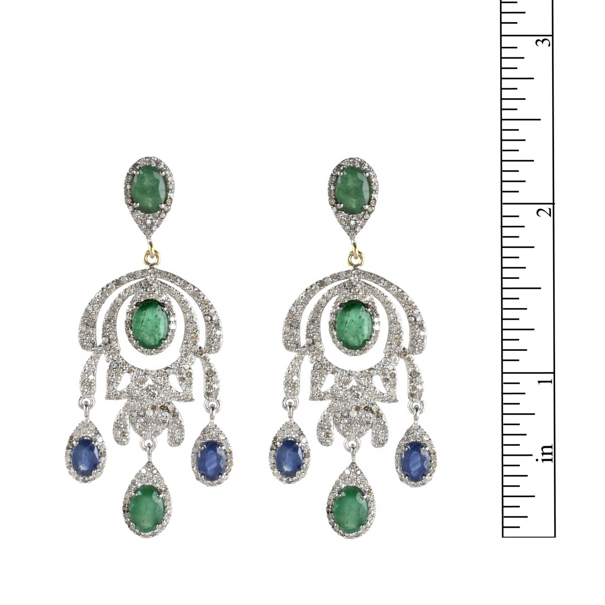 Emerald, Sapphire and Silver Earrings