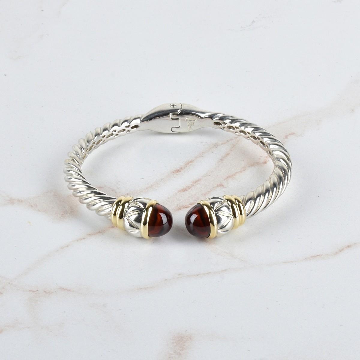 Garnet,18K and Silver Cuff Bangle