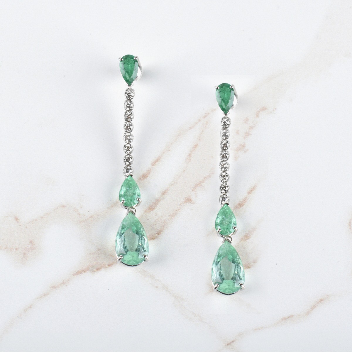 Emerald, Diamond and 14K Earrings