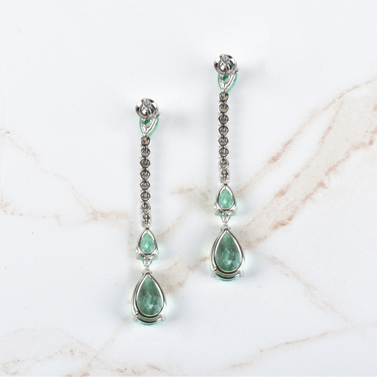 Emerald, Diamond and 14K Earrings