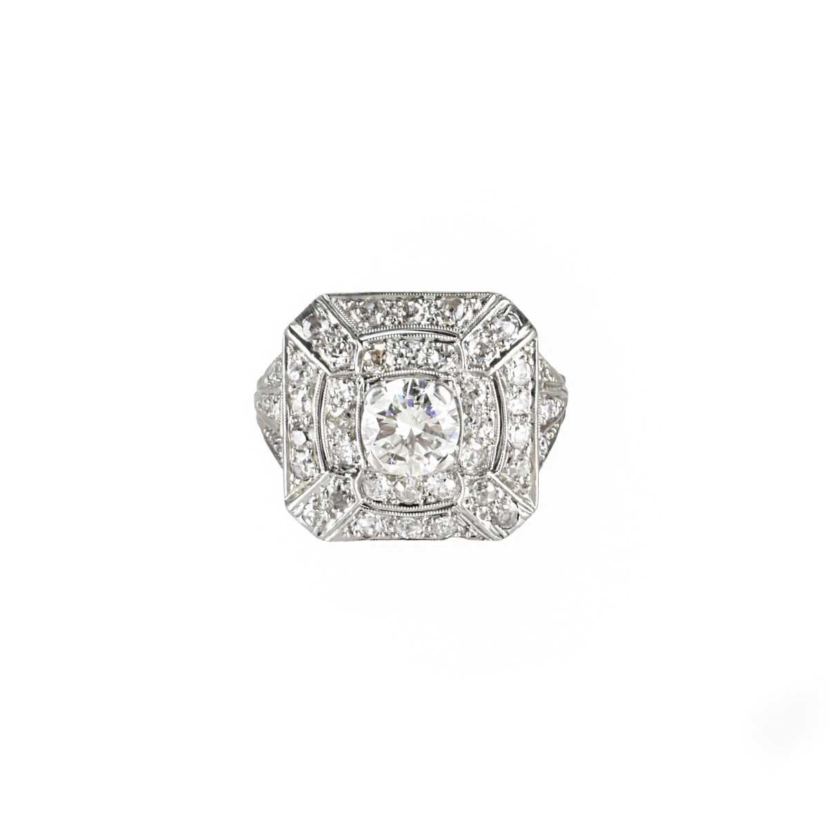 Deco Diamond and Platinum Ring