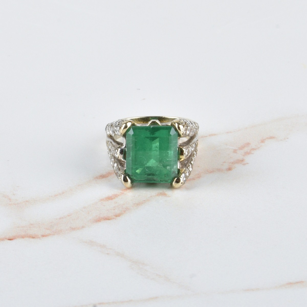 Emerald, Diamond and 14K Ring