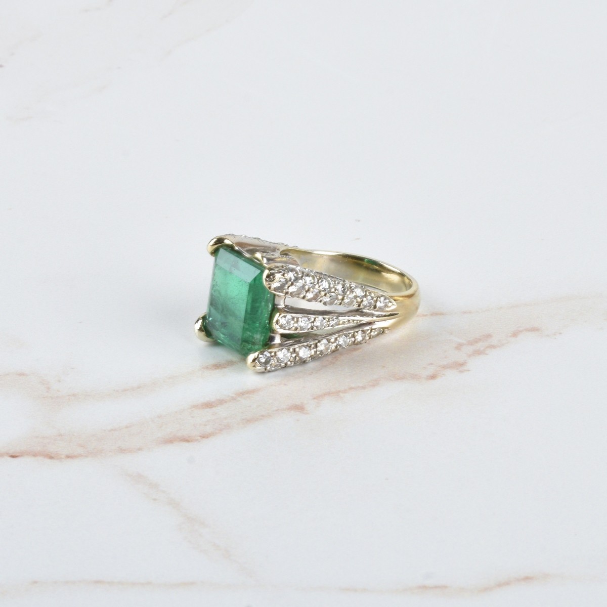 Emerald, Diamond and 14K Ring