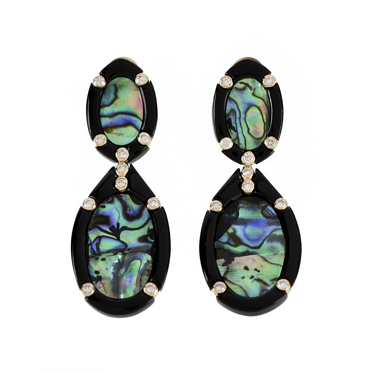 Diamond, Onyx, Abalone and 18K Earring