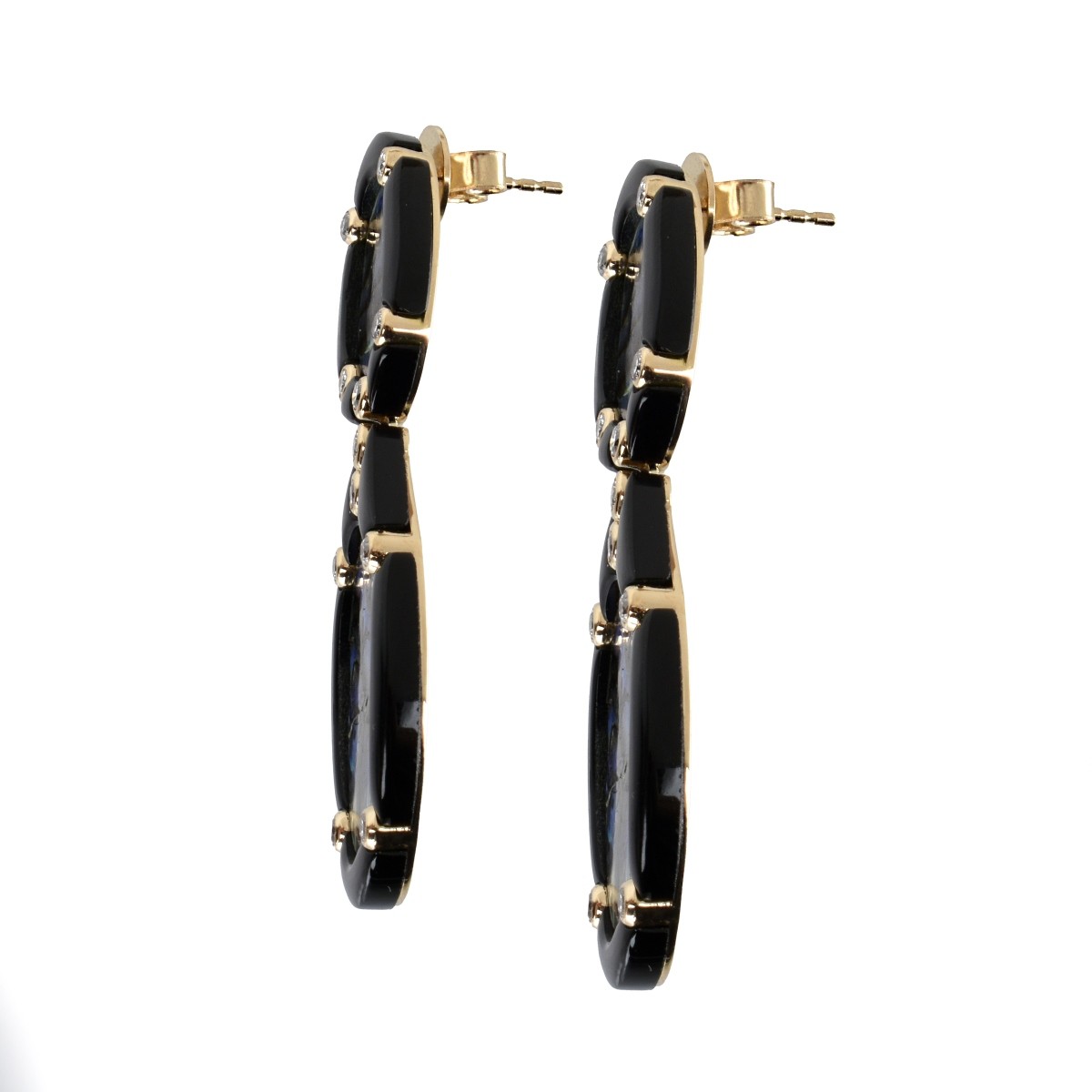 Diamond, Onyx, Abalone and 18K Earring