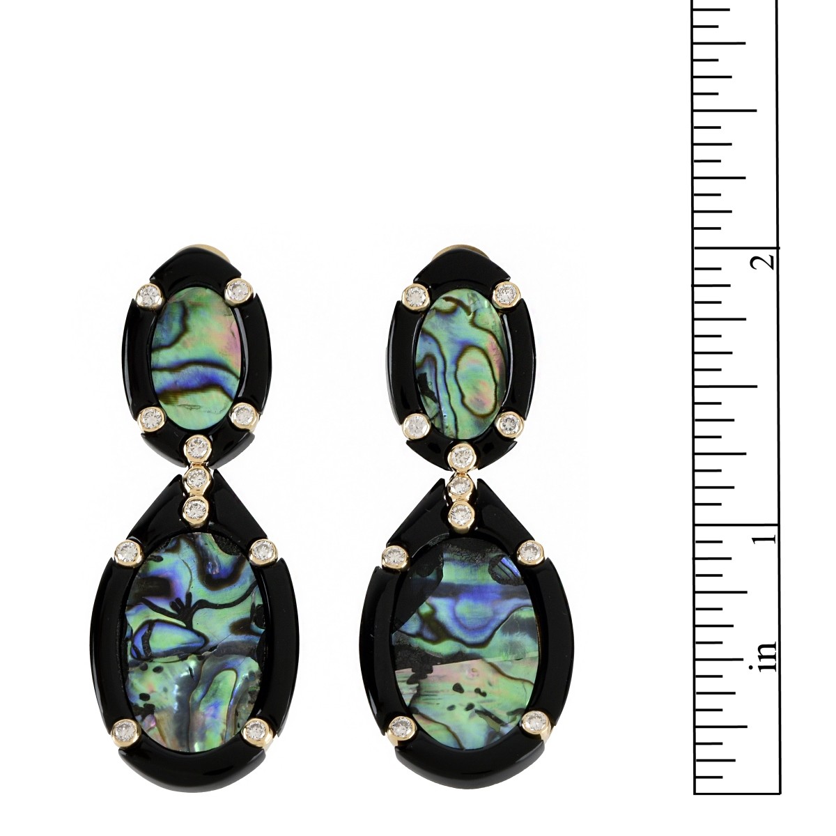 Diamond, Onyx, Abalone and 18K Earring