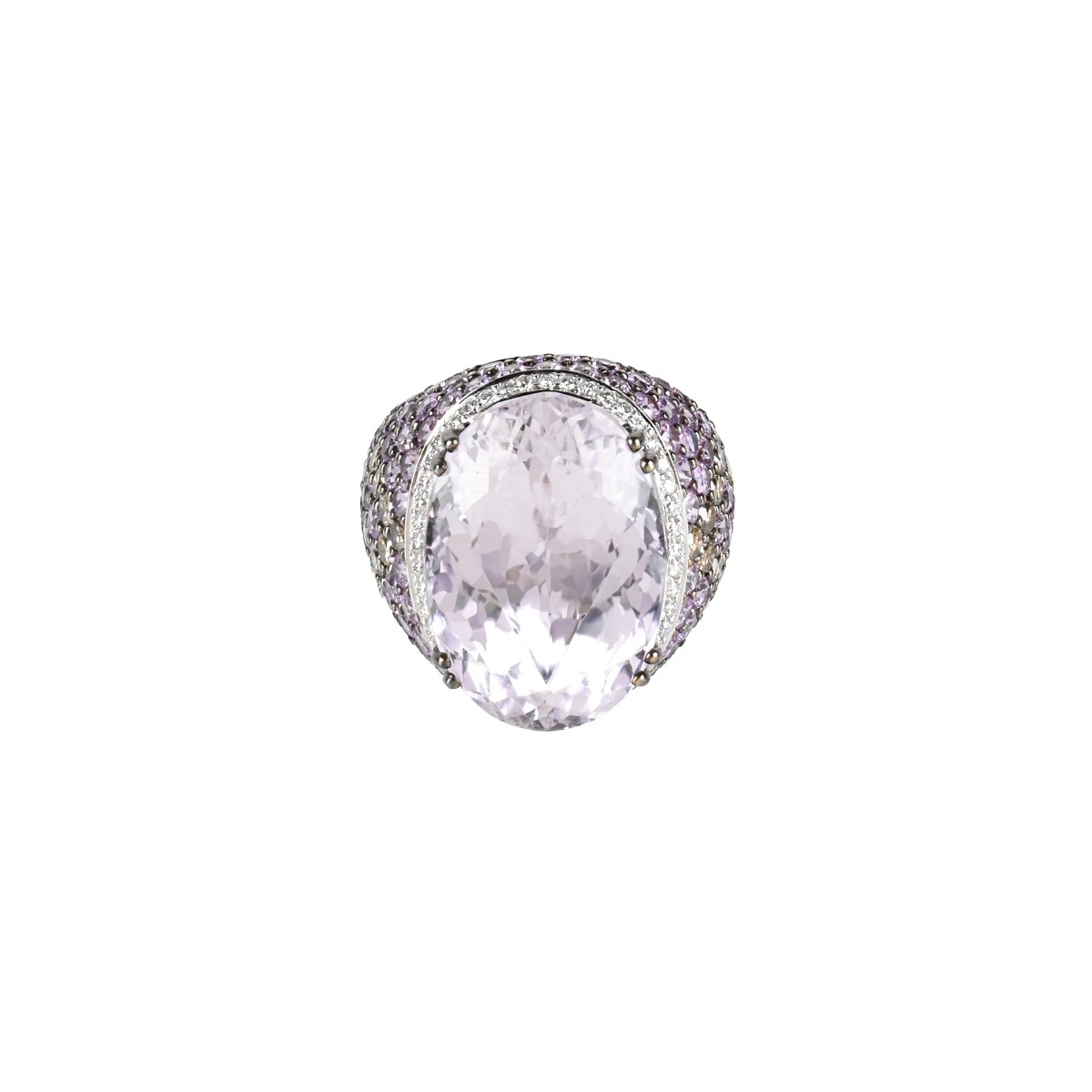 Kunzite, Sapphire, Diamond and 18K Ring