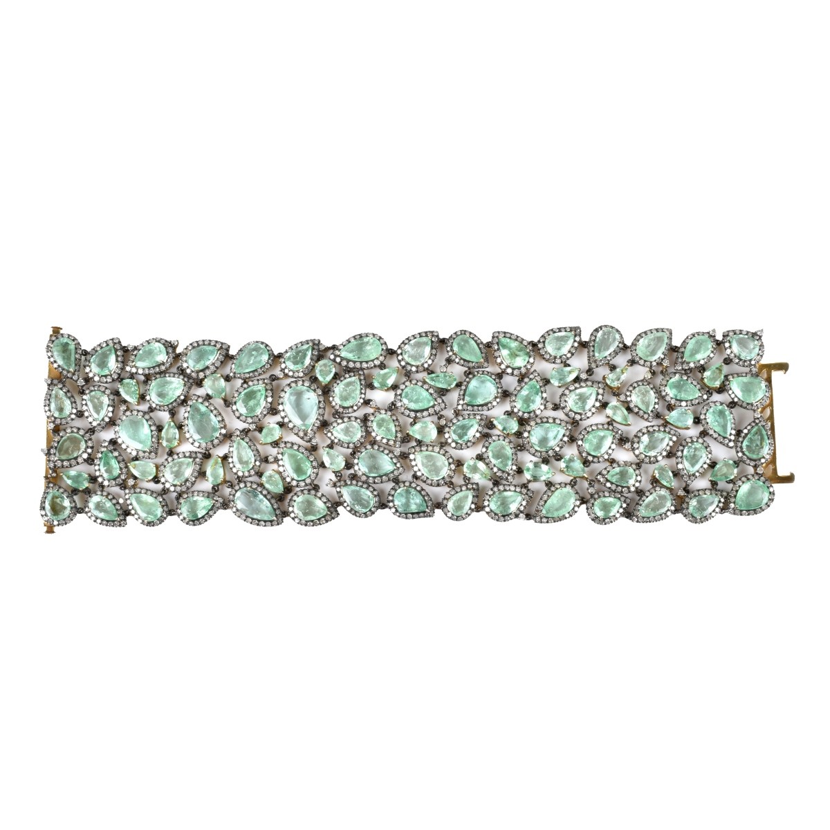 Emerald, Diamond and Silver Bracelet