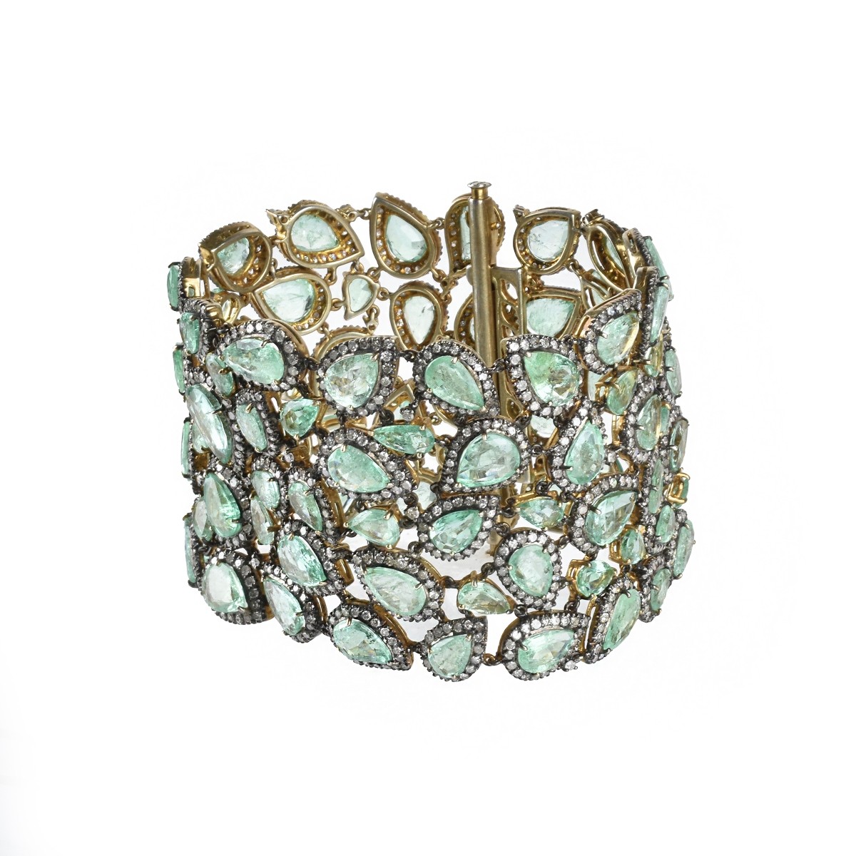 Emerald, Diamond and Silver Bracelet