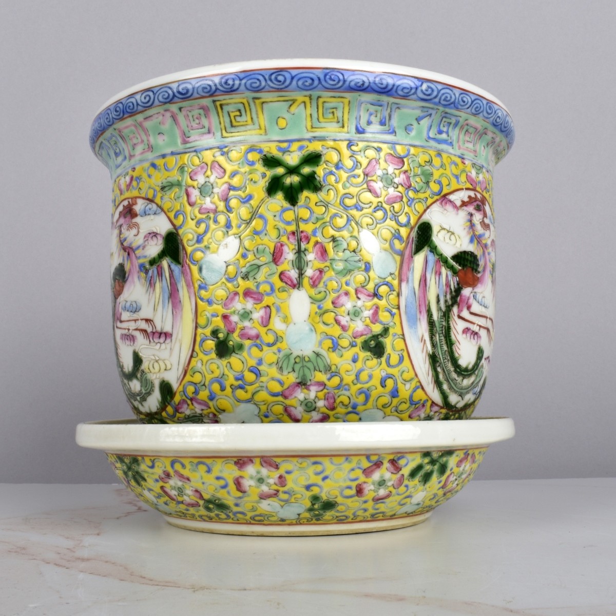 Chinese Porcelain Jardiniere w/ Underplate