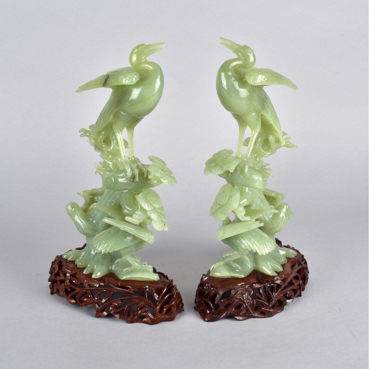 Pair Chinese Carved Jade Birds