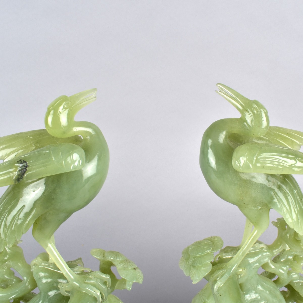 Pair Chinese Carved Jade Birds