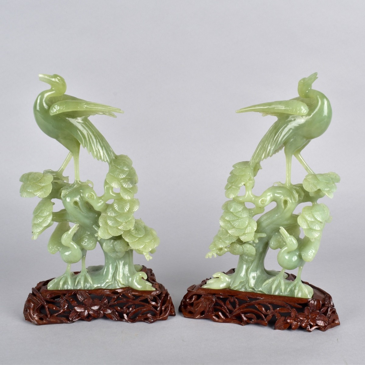 Pair Chinese Carved Jade Birds