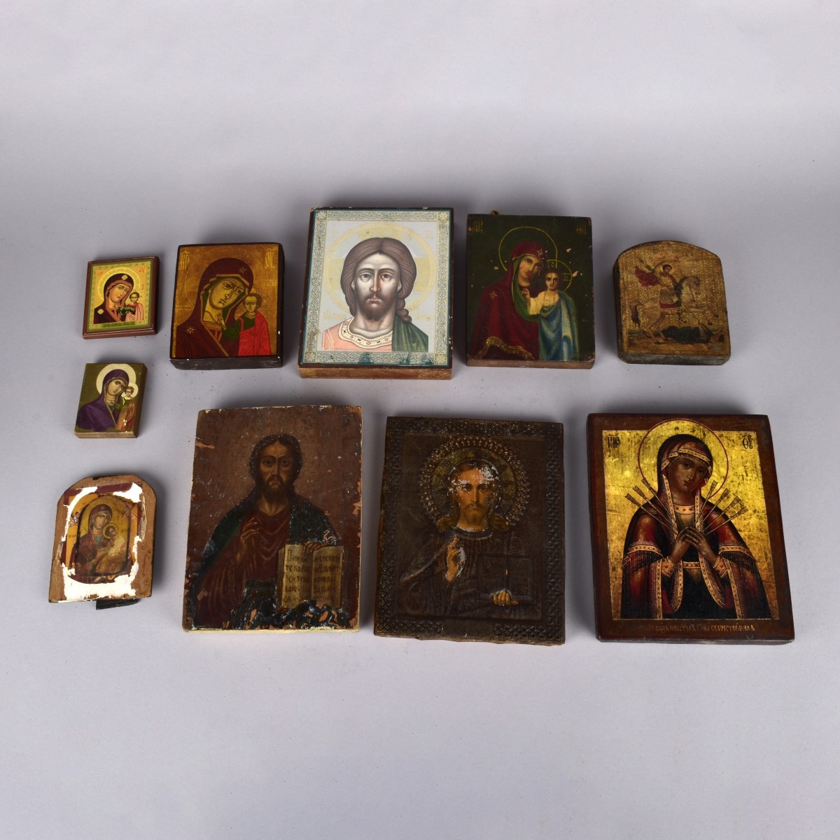 Ten (10) Russian Icons on wood