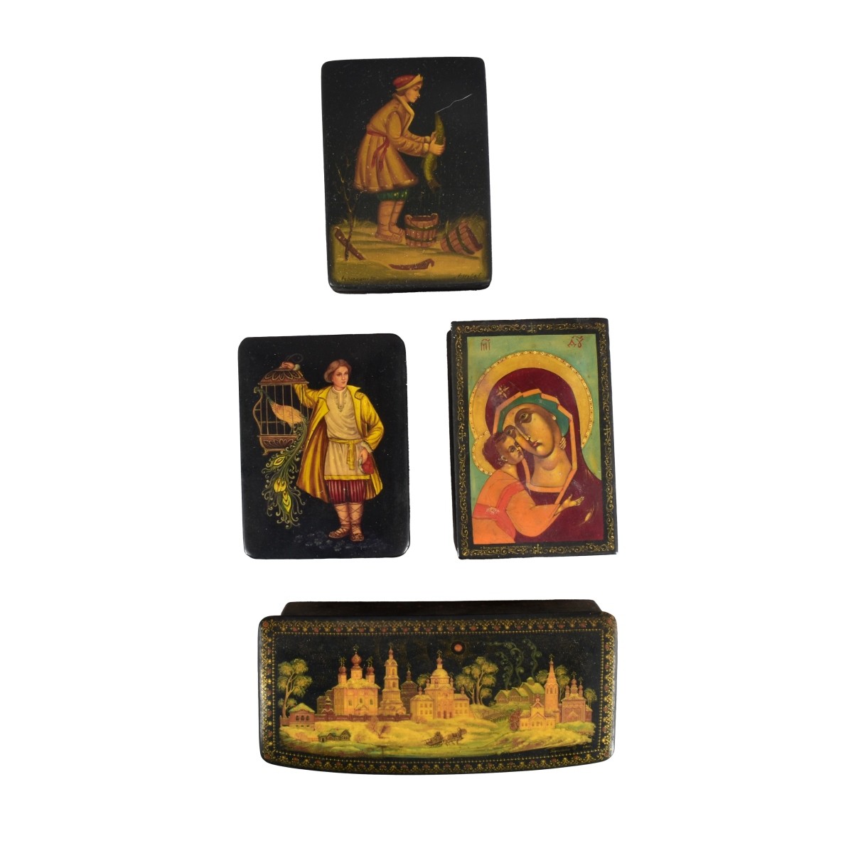 Four (4) Russian Lacquer Boxes