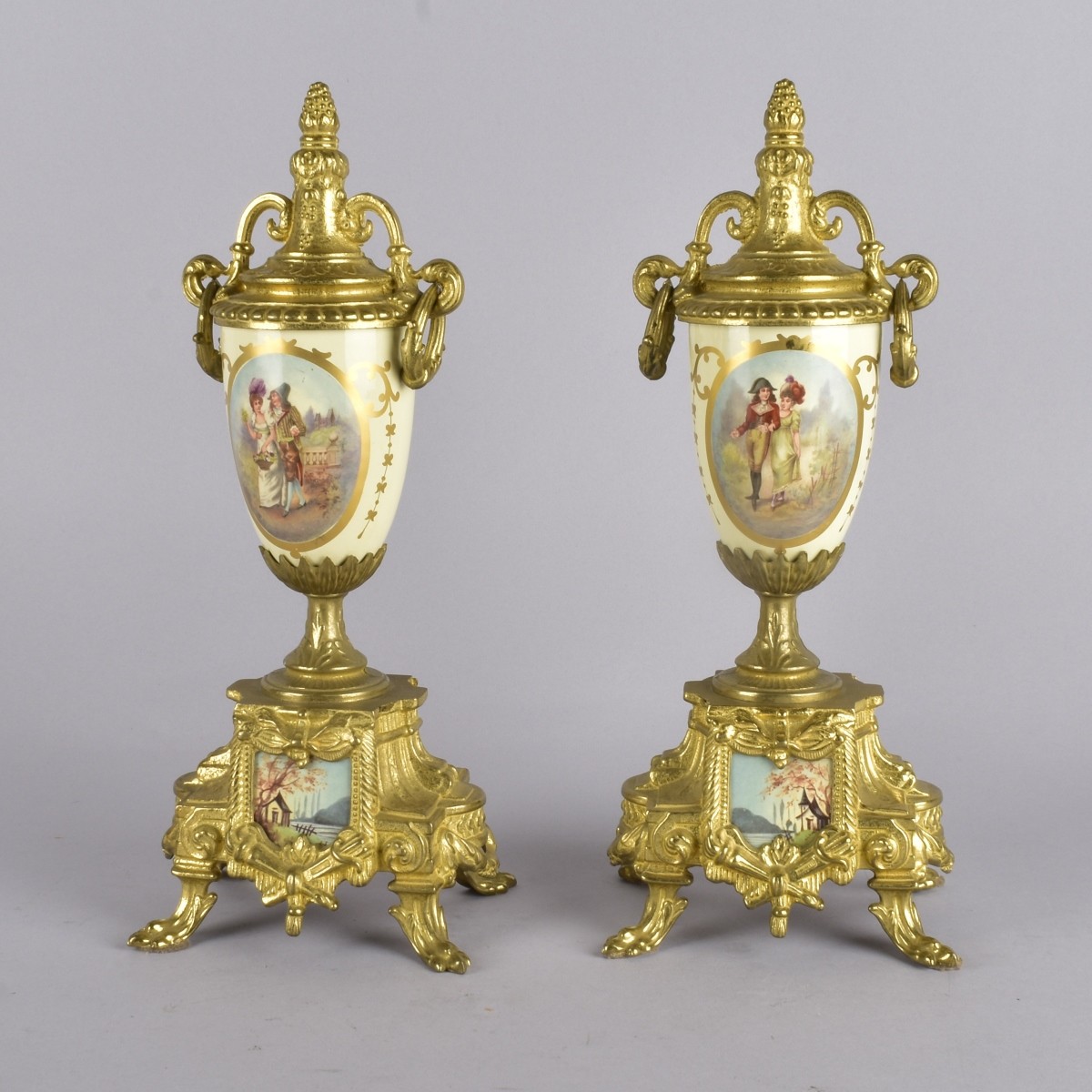 20th C Miniature Pr Sevres Bronze Urns