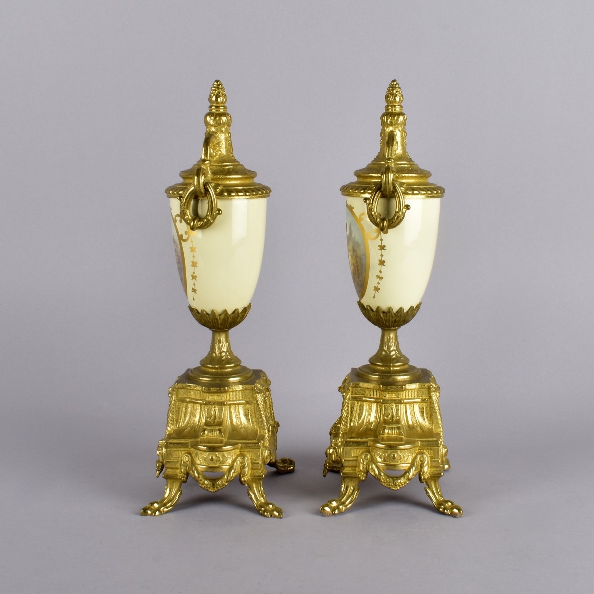 20th C Miniature Pr Sevres Bronze Urns