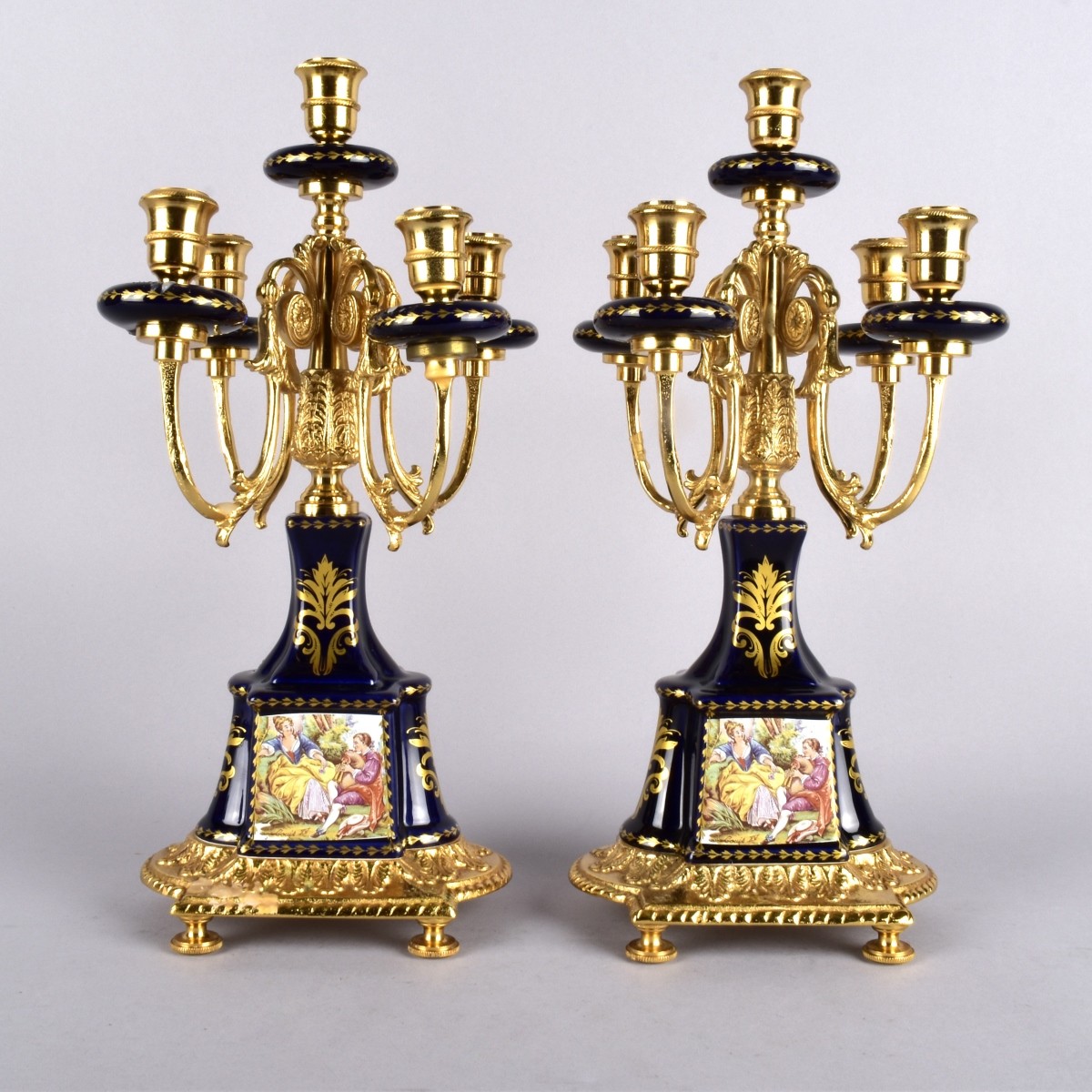 Pair 20th C Limoges Bronze Candelabra