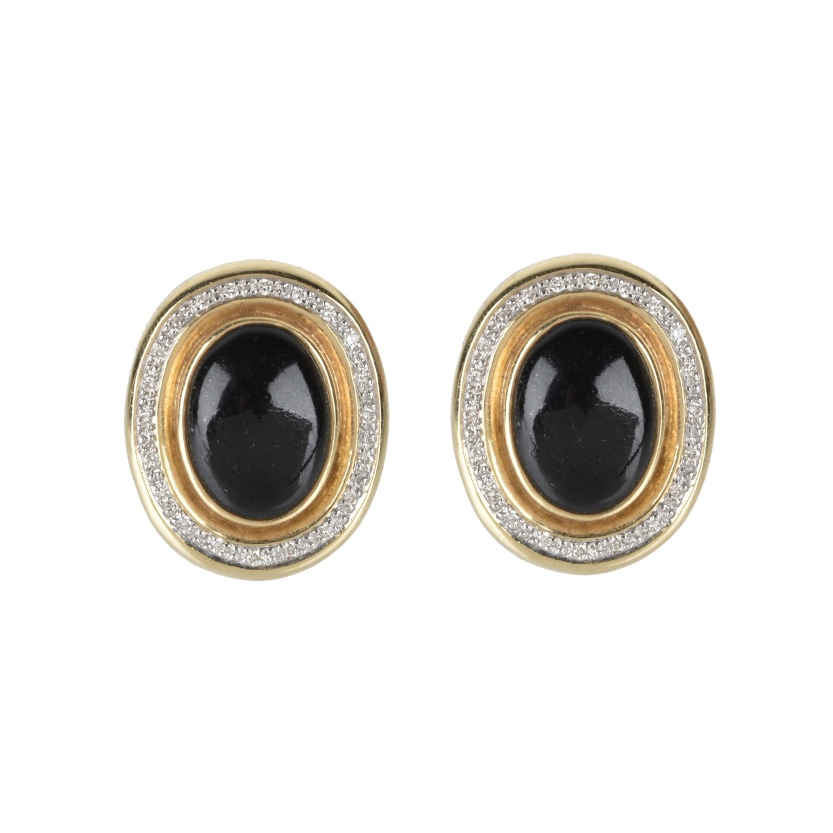 Onyx, Diamond and 14K Earrings