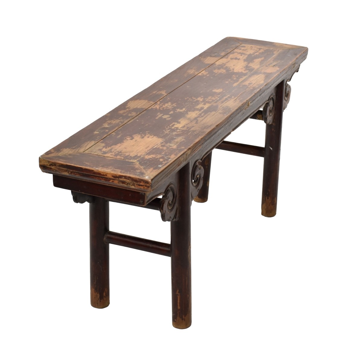 Antique Carved Chinese Painted Wood Bench