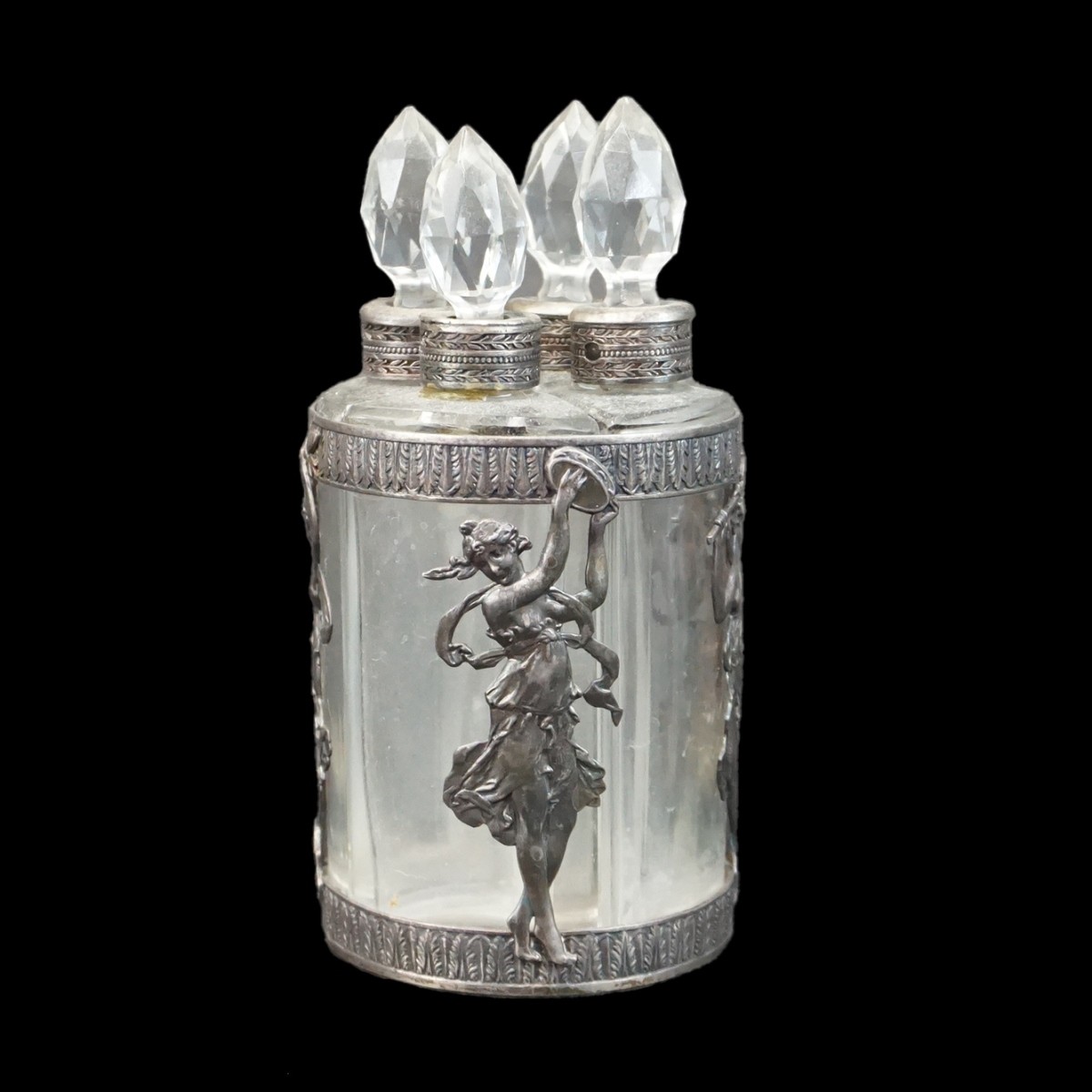 Continental Silver Mounted Glass Cruet Set