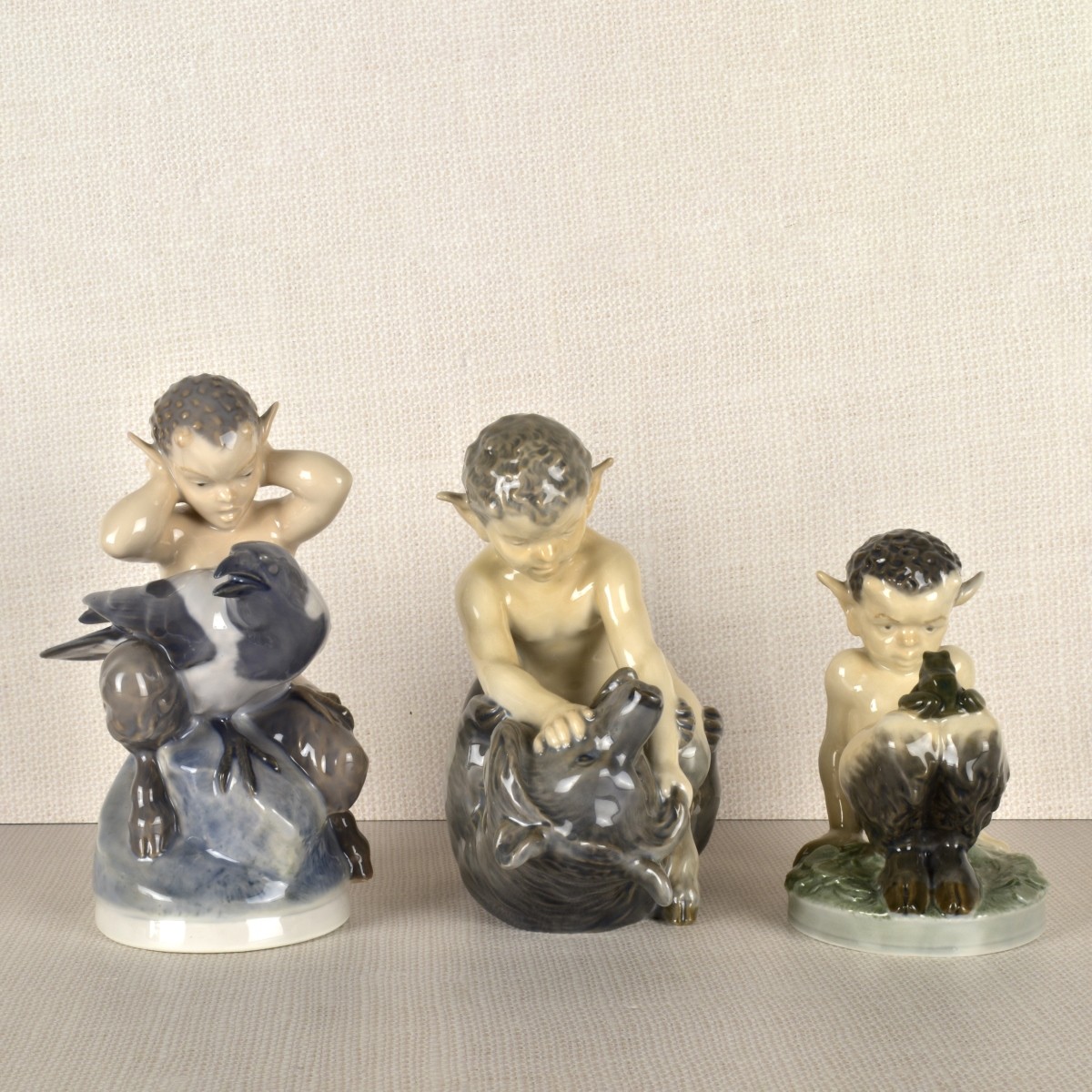 Three Royal Copenhagen Satyr / Pan Figurines