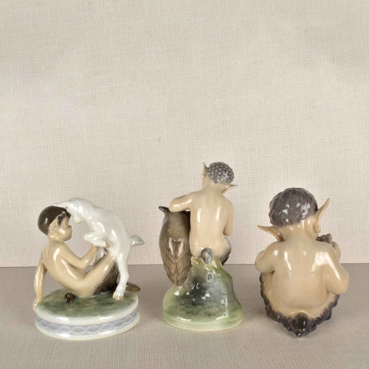 Three Royal Copenhagen Satyr / Pan Figurines