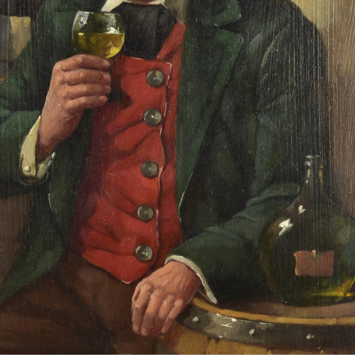 Oil on Board Man Drinking Wine