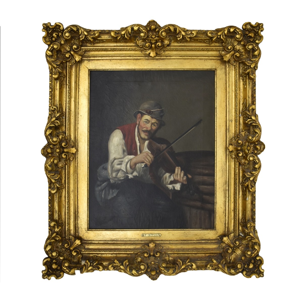 Oil on Canvas of Man with Violin