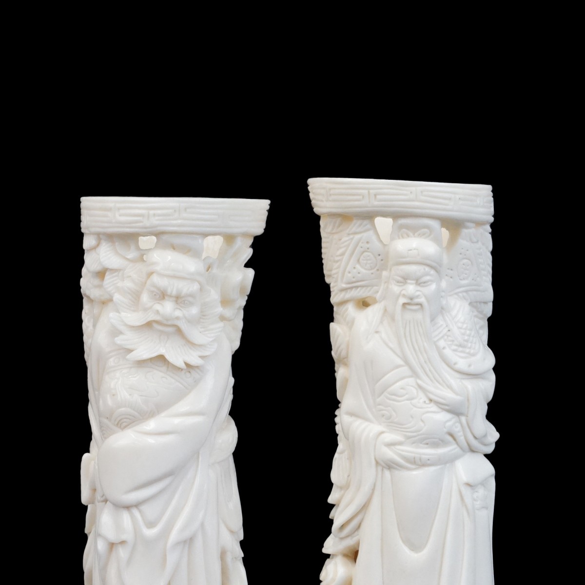 Pair of Chinese Carved Sage & Warrior Figurines