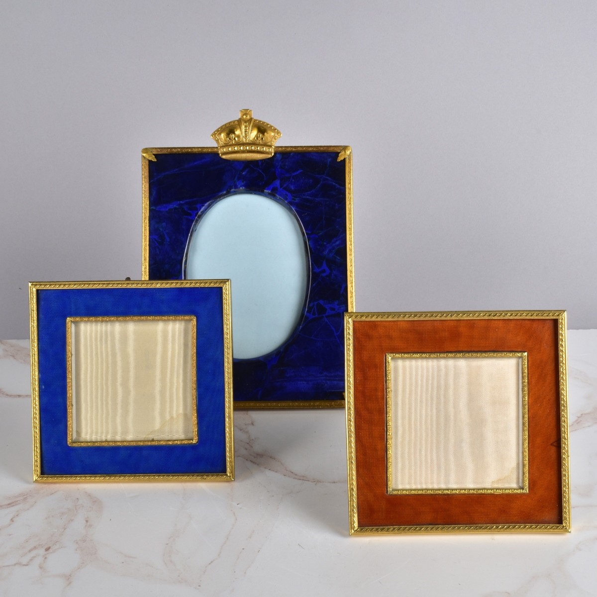 Vintage French Enamel & Brass Photo Frames