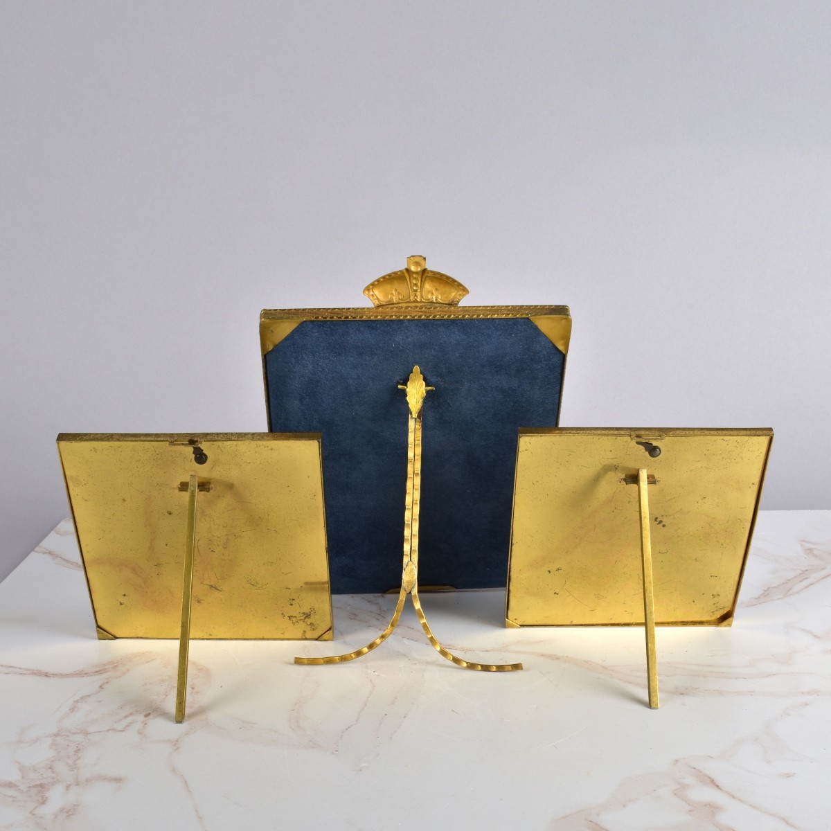 Vintage French Enamel & Brass Photo Frames