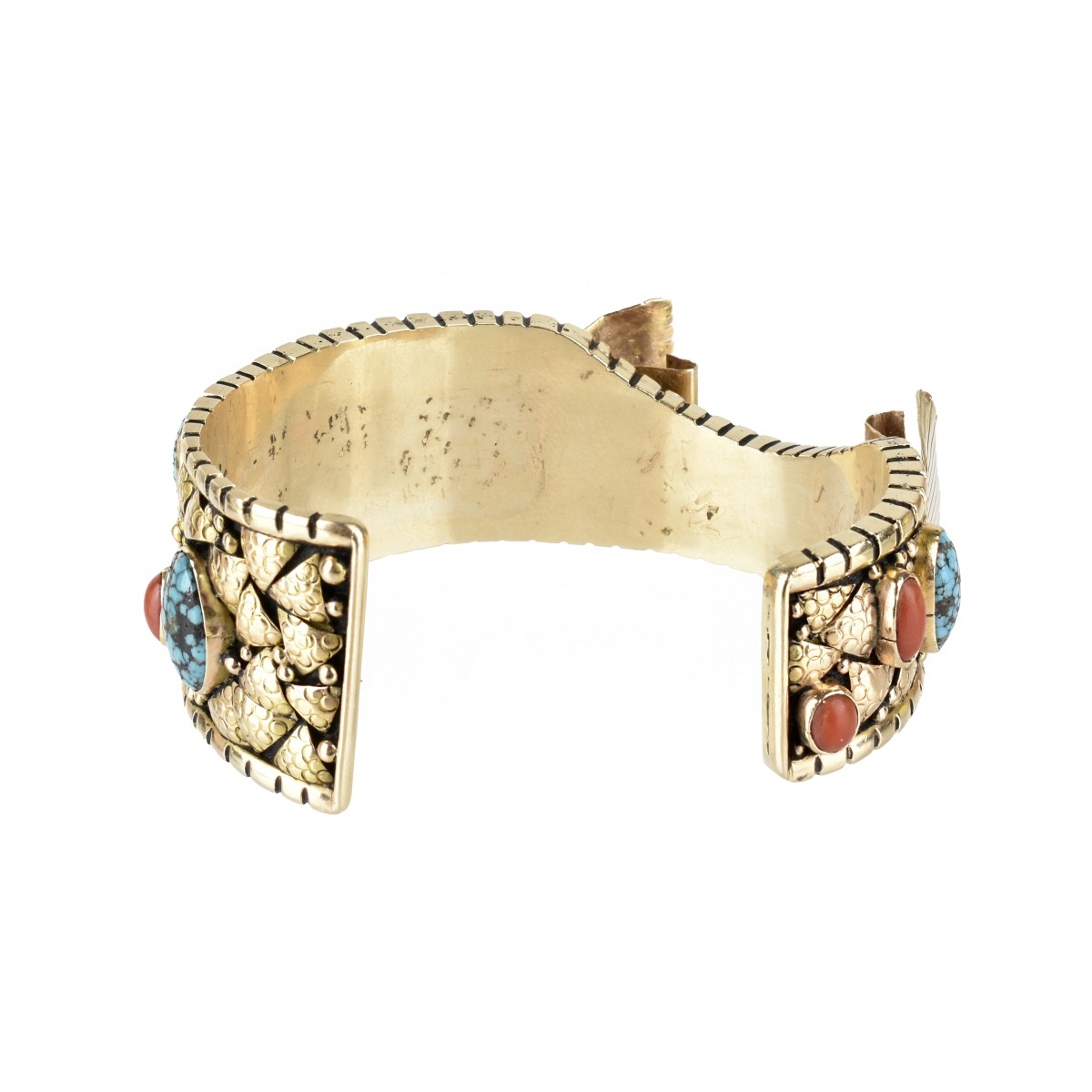 Turquoise, Coral and 18/14K Cuff